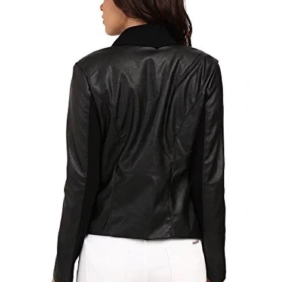 NFS BlankNYC Draped Faux Leather Zipper Front Asymmetrical Jacket Coat Size M - Picture 3 of 9